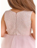 High Low Mauve Pink Lace Tulle Layered Flower Girl Dress